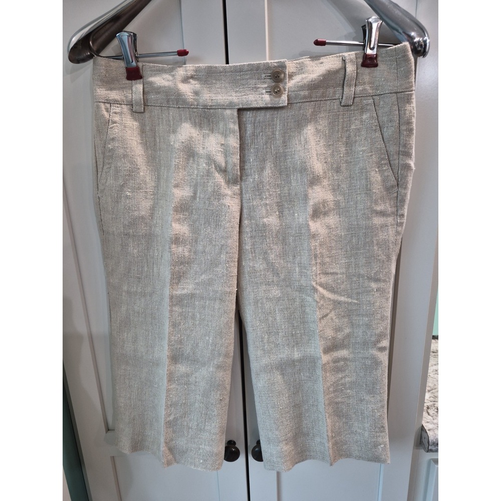 J Crew Cream & Gold Shine Linen City Fit Gaucho Pants 2